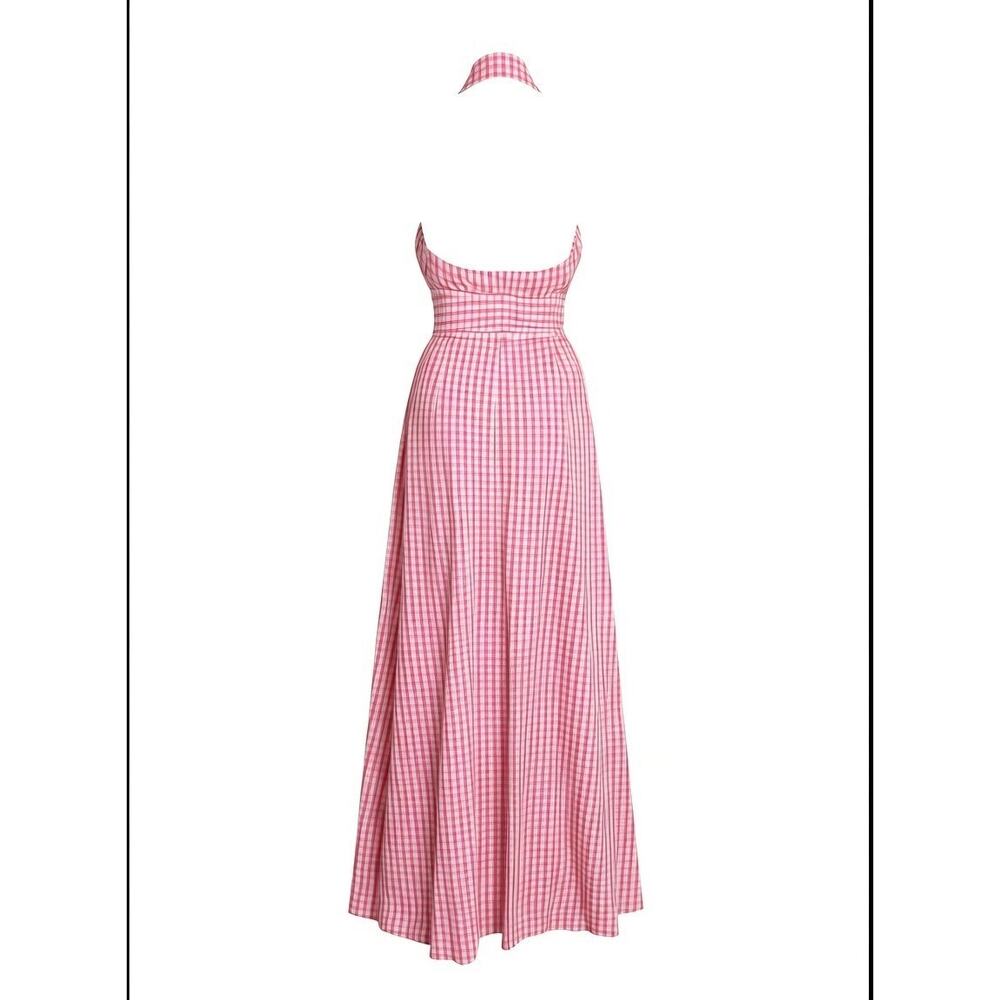 Commense Red Gingham Halter Cotton Maxi Dress Small NWT - Picture 5 of 9